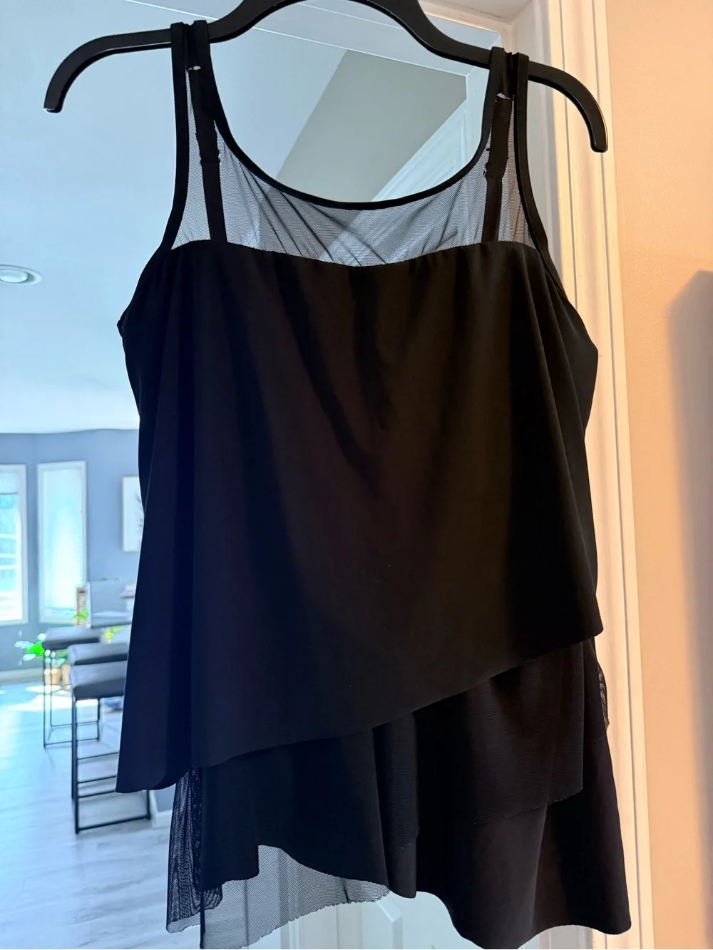 Miraclesuit Black Layered Mesh Yoke tankini swim Top